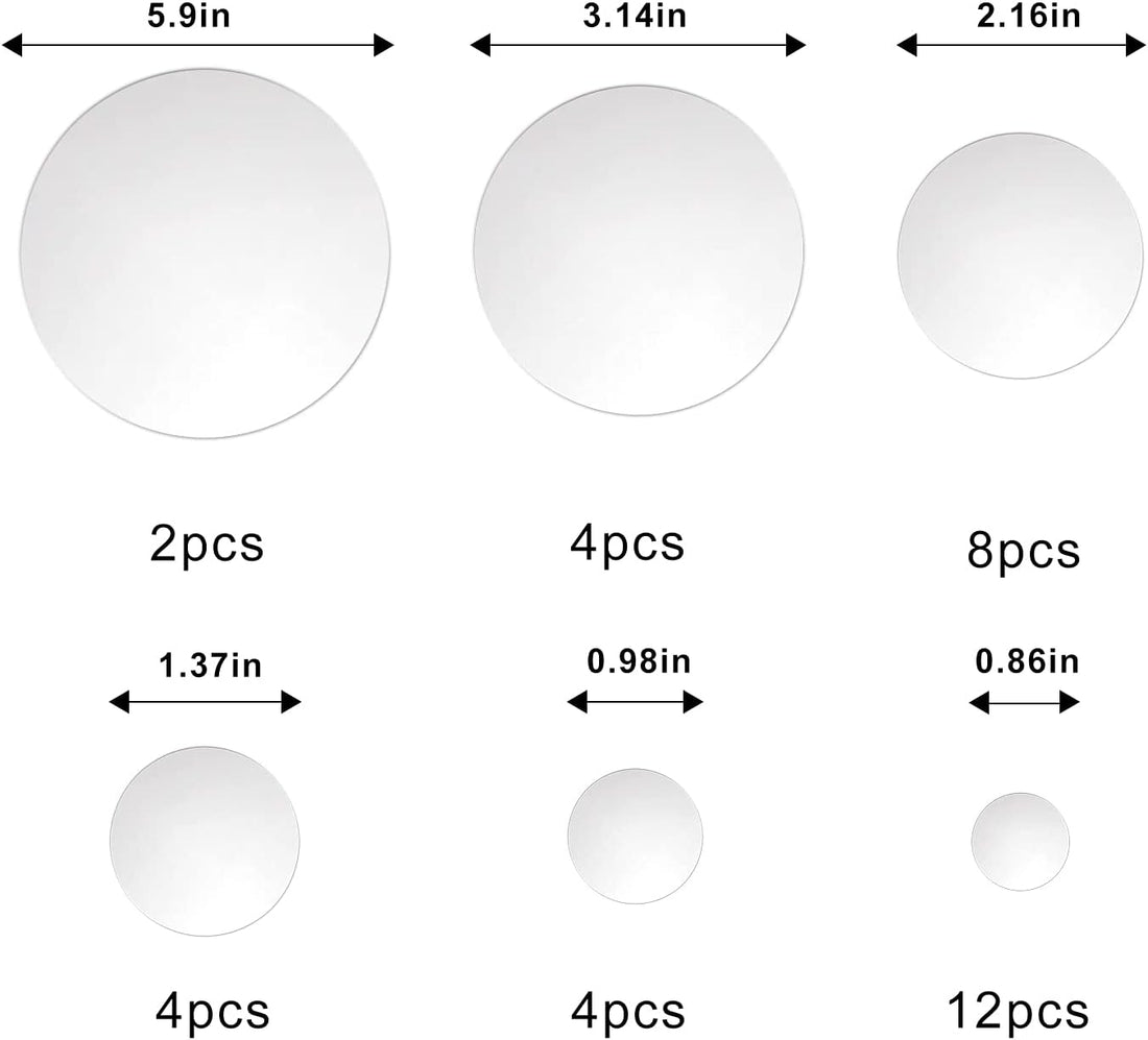 34PCS round Silver Acrylic Mirror Wall Stickers,Removable DIY Self-Adhesive Mirror Decals for Home Decorations