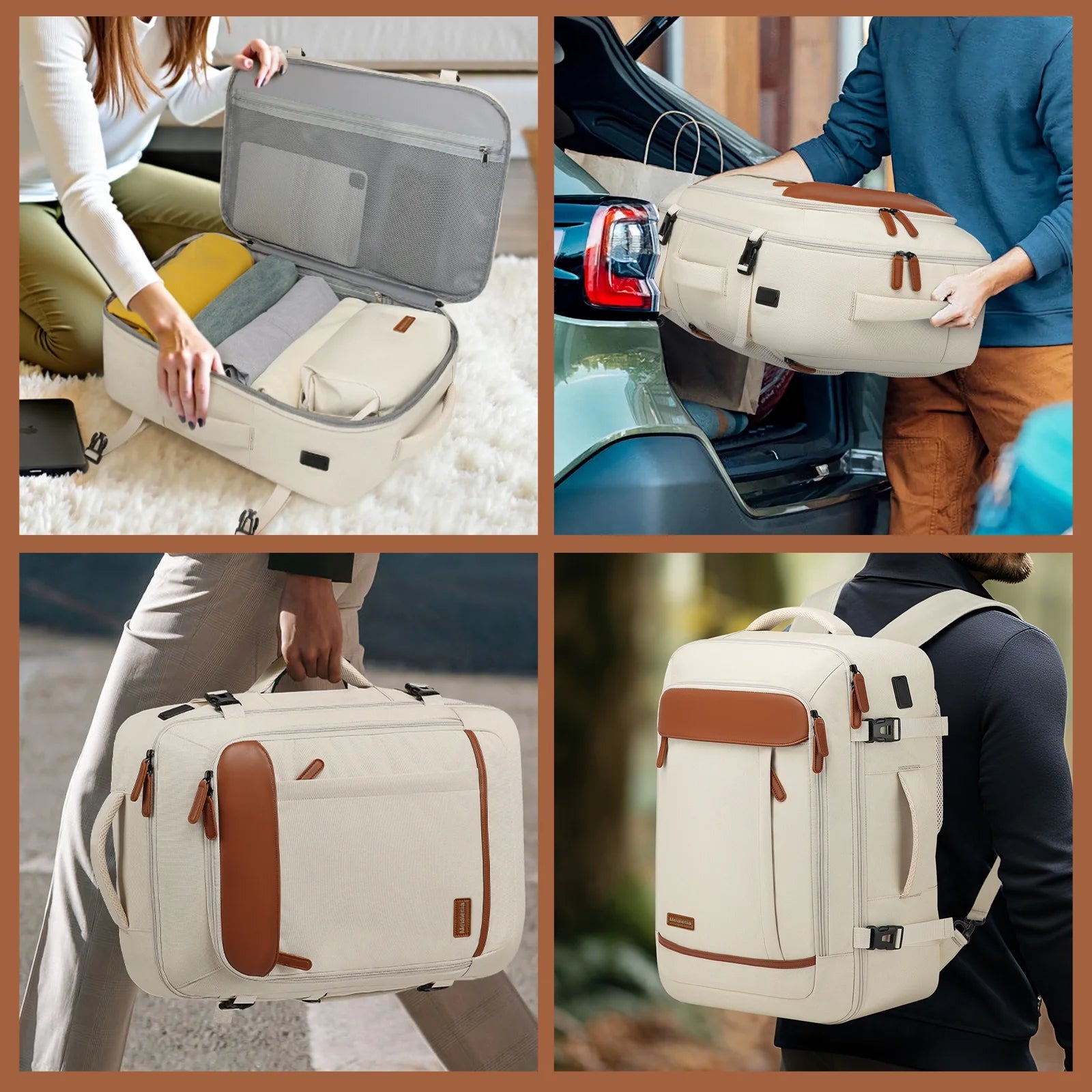 2PCS Travel Backpack Luggage Waterproof Airline Aprroved Carry-On with Toiletry Bag USB Port Comfortable