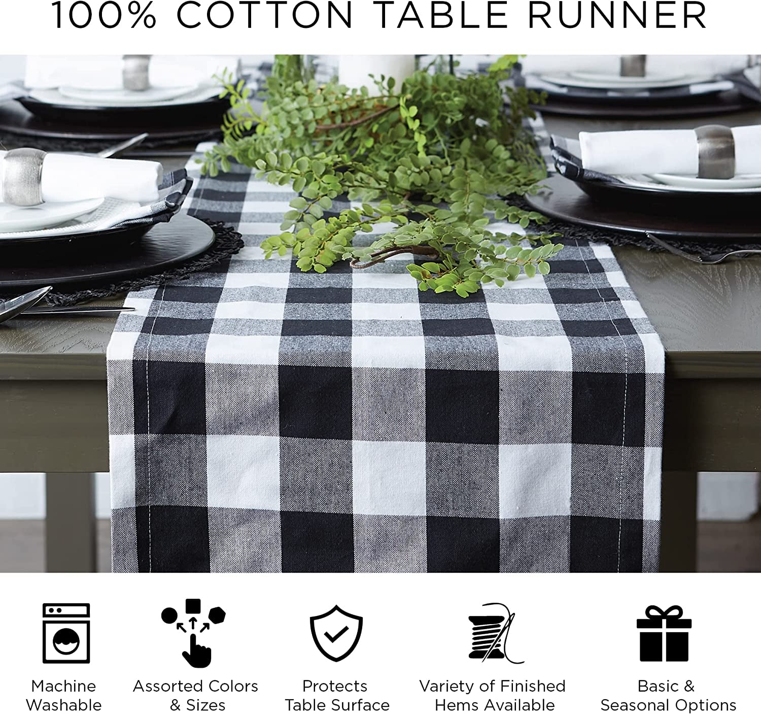 Holiday Dining Table Linen Collection Tartan Holly Plaid, Christmas Table Runner, 14X108, Red & Green