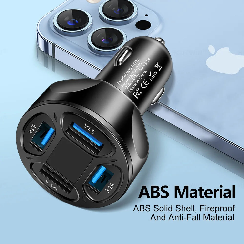 4 Ports USB Car Charger Phone Charger Adapter