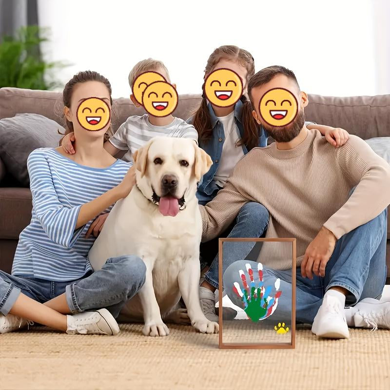 [Wooden Handprint Frame] 1 Wooden Family Handprint Photo Frame | Includes Colored Paint, Transparent Handprint Frame, Can Print 4 Handprints, Commemorative Ornaments