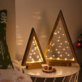 Modern Farmhouse Wooden Christmas Tree Set of 2 with Lights 14.3In & 10.2In for Tabletop Mantel & Shelf Bedroom Decor Perfect Gift