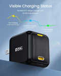 65W PD USB C Charger, Gan+ Magcube Fast Wall Charger Power Adapter with 4Ft USB C LED Display Cable for Notebook Macbook Pro/Air, Galaxy, for Iphone 15/14/Plus/Pro Max/13/12, Black