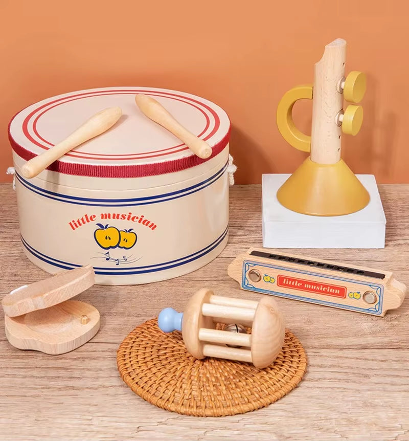 Wooden Xylophone Drum Set for Toddlers,Montessori Baby Musical Instruments Toys, Drum Set Percussion Instruments Musical Toys