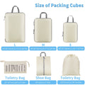 6 Set Compression Packing Cubes for Suitcase Expandable Pack Cube for Luggage Organizers with Laundry Bag and Shoe Bags Beige