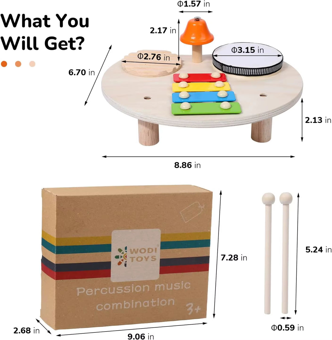 Wooden Xylophone Drum Set for Toddlers,Montessori Baby Musical Instruments Toys, Drum Set Percussion Instruments Musical Toys