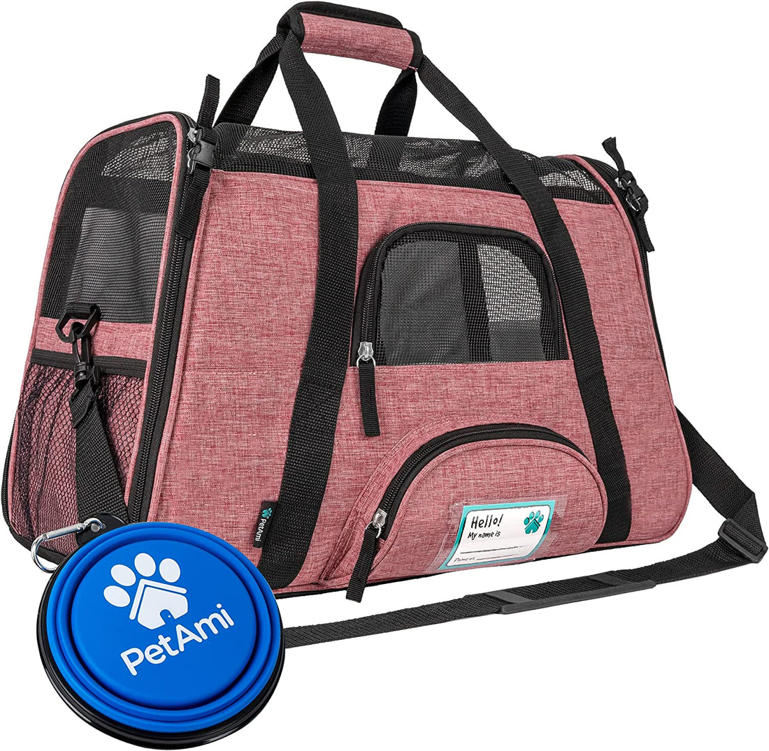 Airline-Approved Soft-Sided Pet Carrier for Cats and Small Dogs, Ventilated Travel Bag for Medium to Large Kittens and Puppies in Heather White and Red