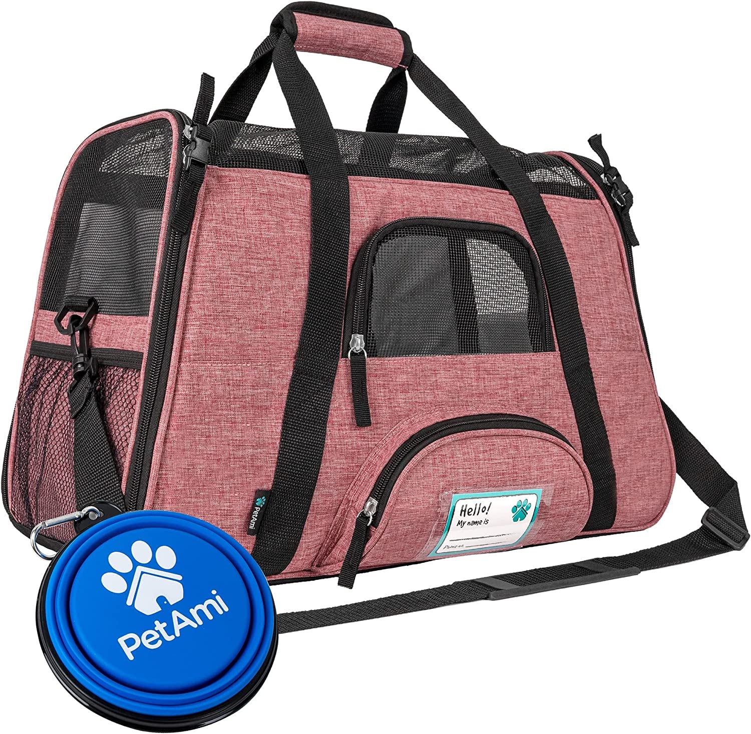 Airline-Approved Soft-Sided Pet Carrier for Cats and Small Dogs, Ventilated Travel Bag for Medium to Large Kittens and Puppies in Heather White and Red