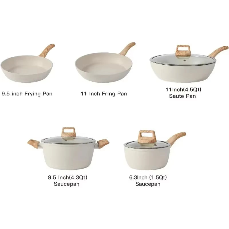 HOME Tool 16PCS Pots and Pans Set Non Stick Cookware Set Nonstick with Cooking Set (White, 16Pieces) Free Delivery