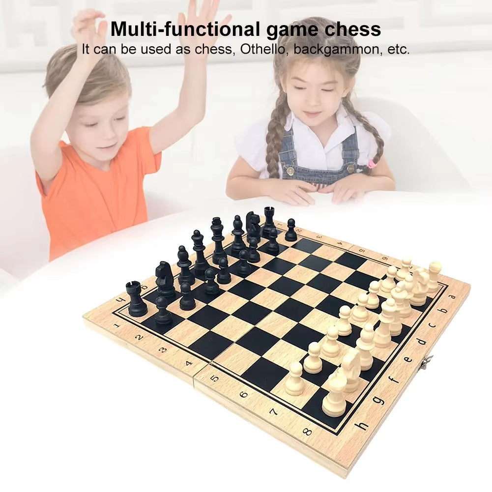 3 in 1 Chess Backgammon Checkers Set Wooden Portable Chess Board Entertainment Puzzle Game Toys for Children Adult Beginner