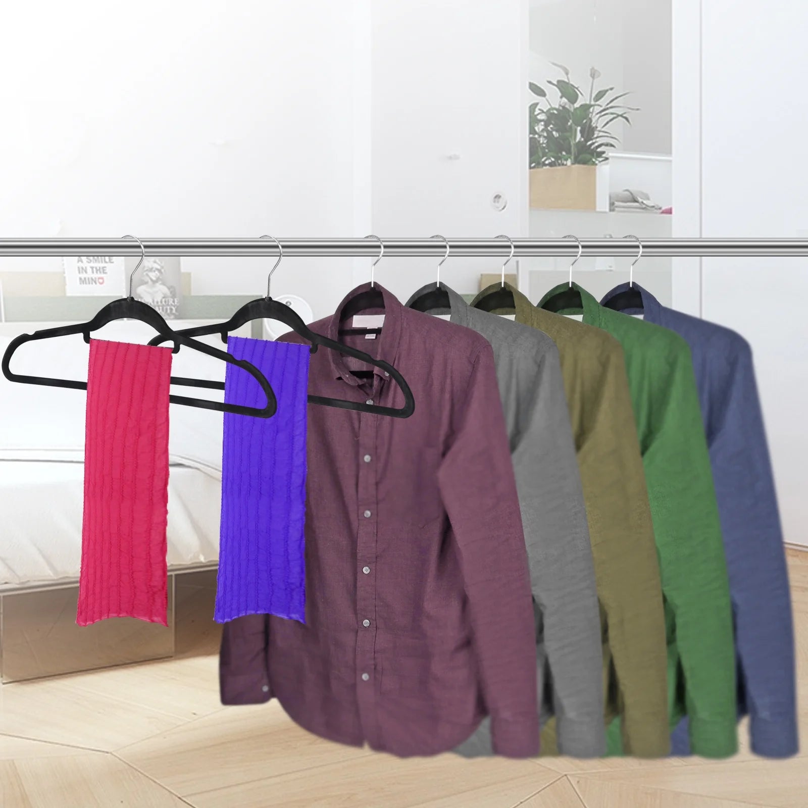 Velvet Flocked Hangers 100 Pack Non Slip Black Clothes Suit Hangers Hook Swivel 360 Ultra Thin(100Pcs, Black, Velvet)