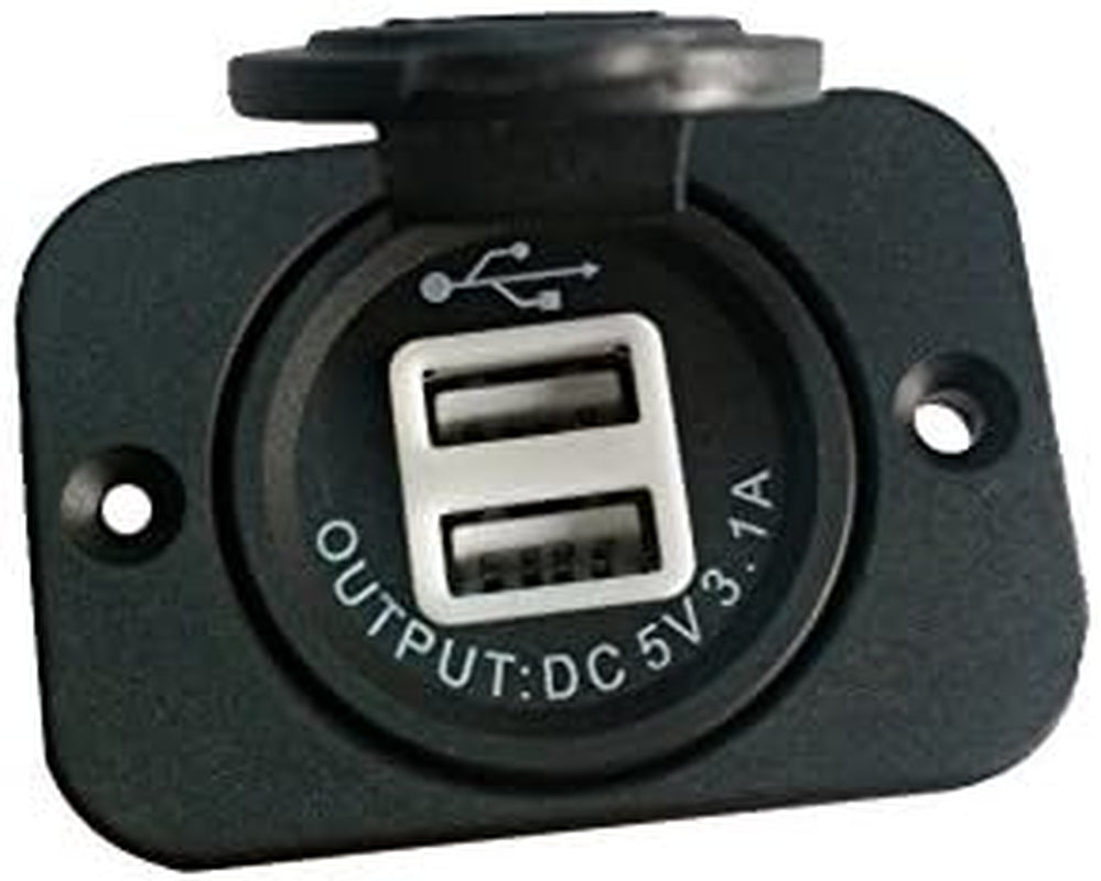 Dual USB Charger Socket for Boat/Rv/Car/Motor-Home (Black W/White Light)